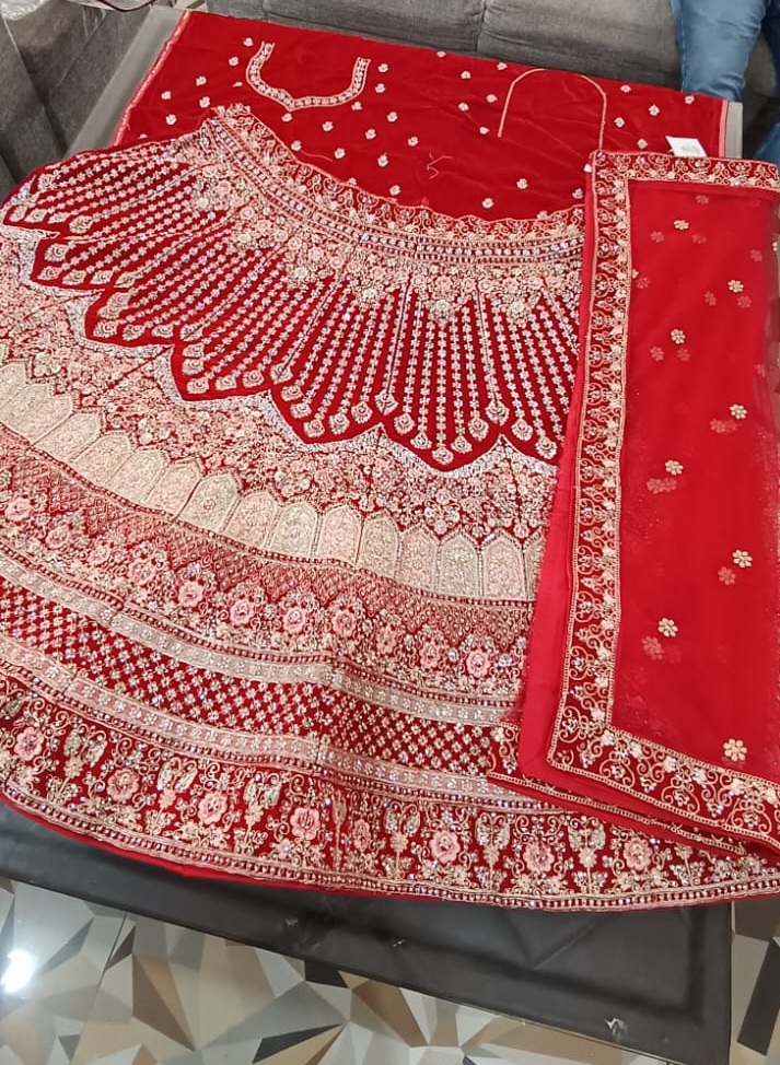 Classic Red Bridal Lehenga with Intricate Ivory Embroidery - View 2