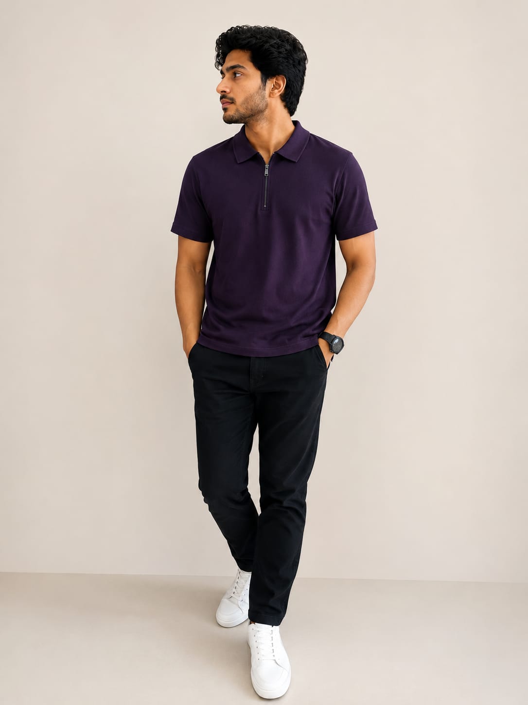 Rare Rabbit Men’s Purple Zip-Collar Polo T-Shirt - View 2