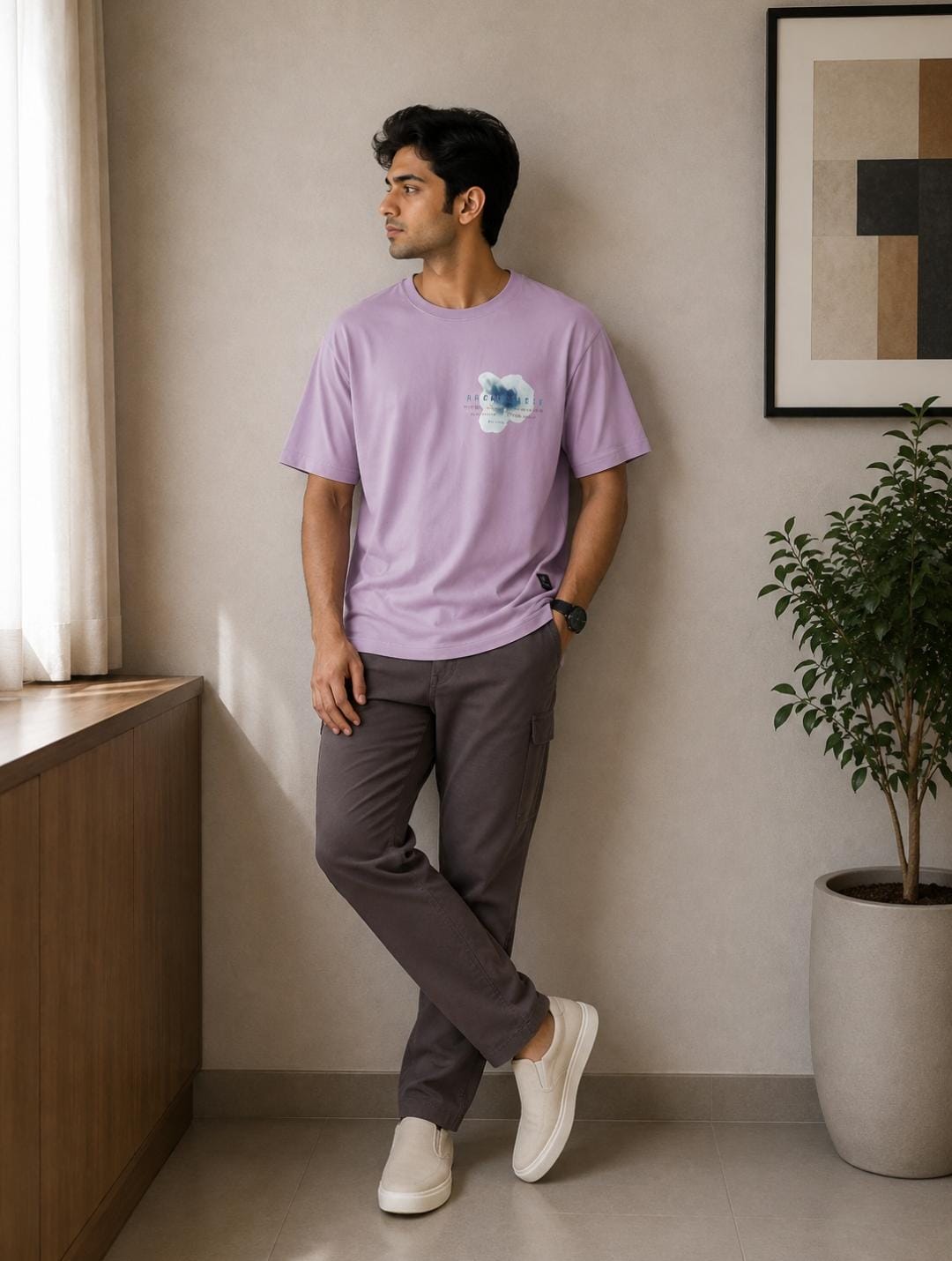 Rare Rabbit Men’s Lavender Graphic Print Crew-Neck T-Shirt - View 2