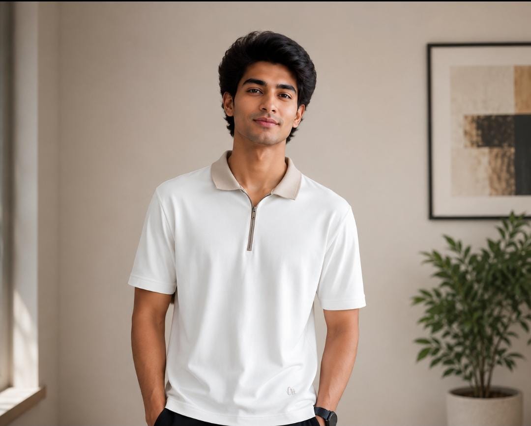 Rare Rabbit Men’s White Zip-Collar Polo T-Shirt - View 2