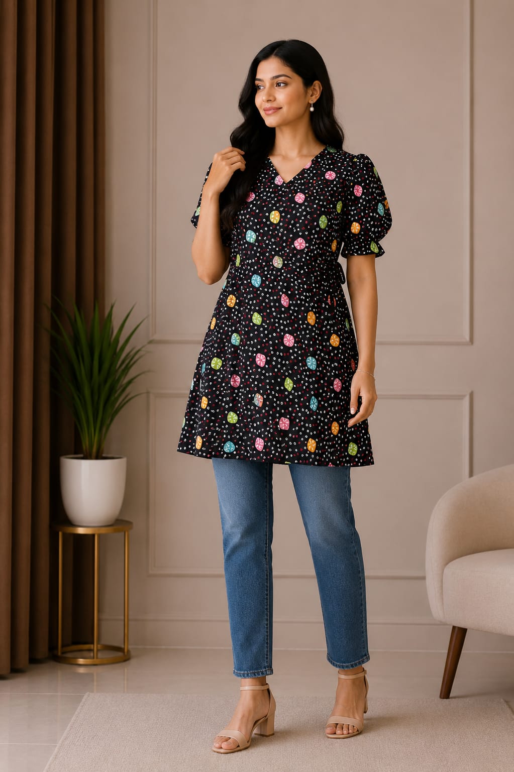 Elegant Black Printed Women’s Flared Kurti - View 2