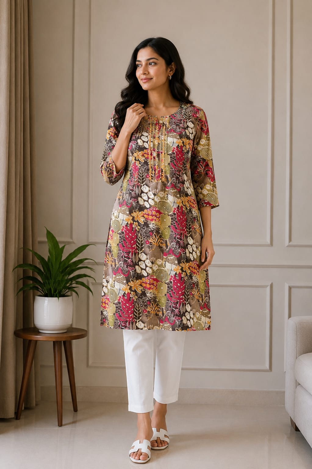 Multicolor Floral Printed A-Line Kurti for Women - View 2