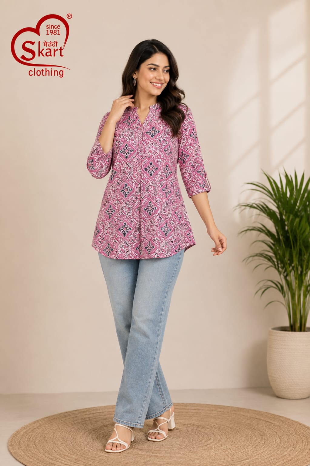 Elegant Pink Printed Women’s Tunic - View 2