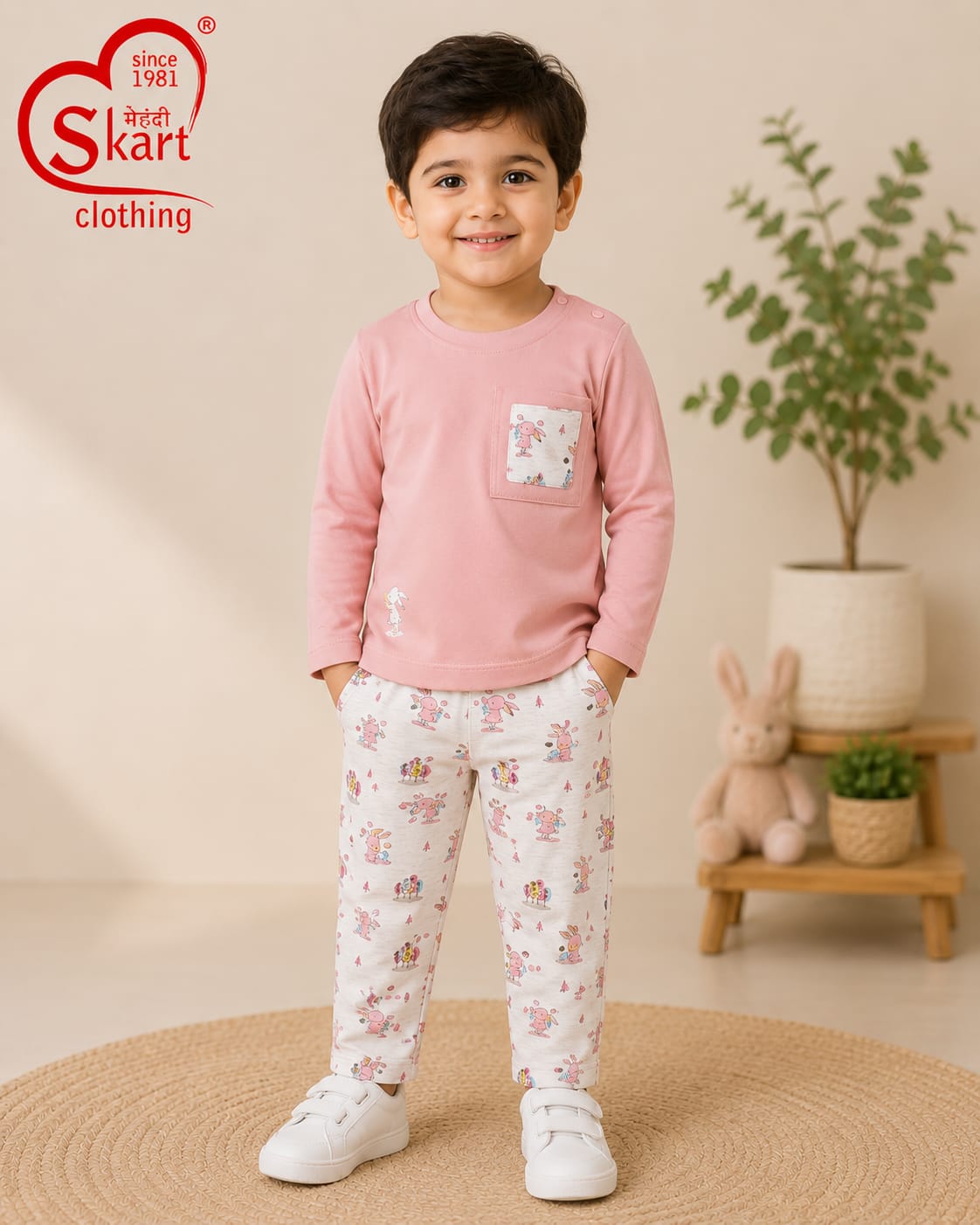 Boy’s Pink Full-Sleeve Printed T-Shirt & Matching Jogger Set - View 2