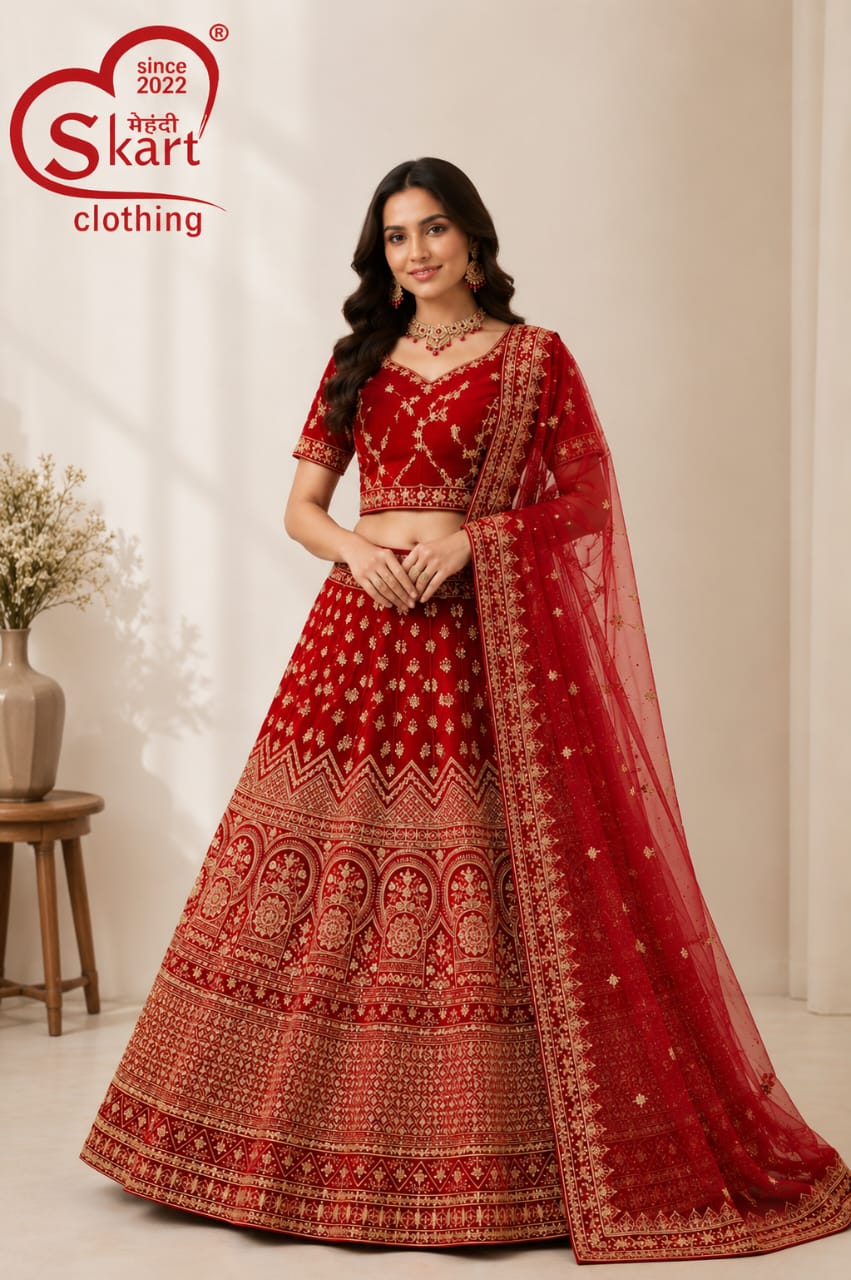 Red Printed Ethnic Lehenga Choli Set with Designer Dupatta - View 2