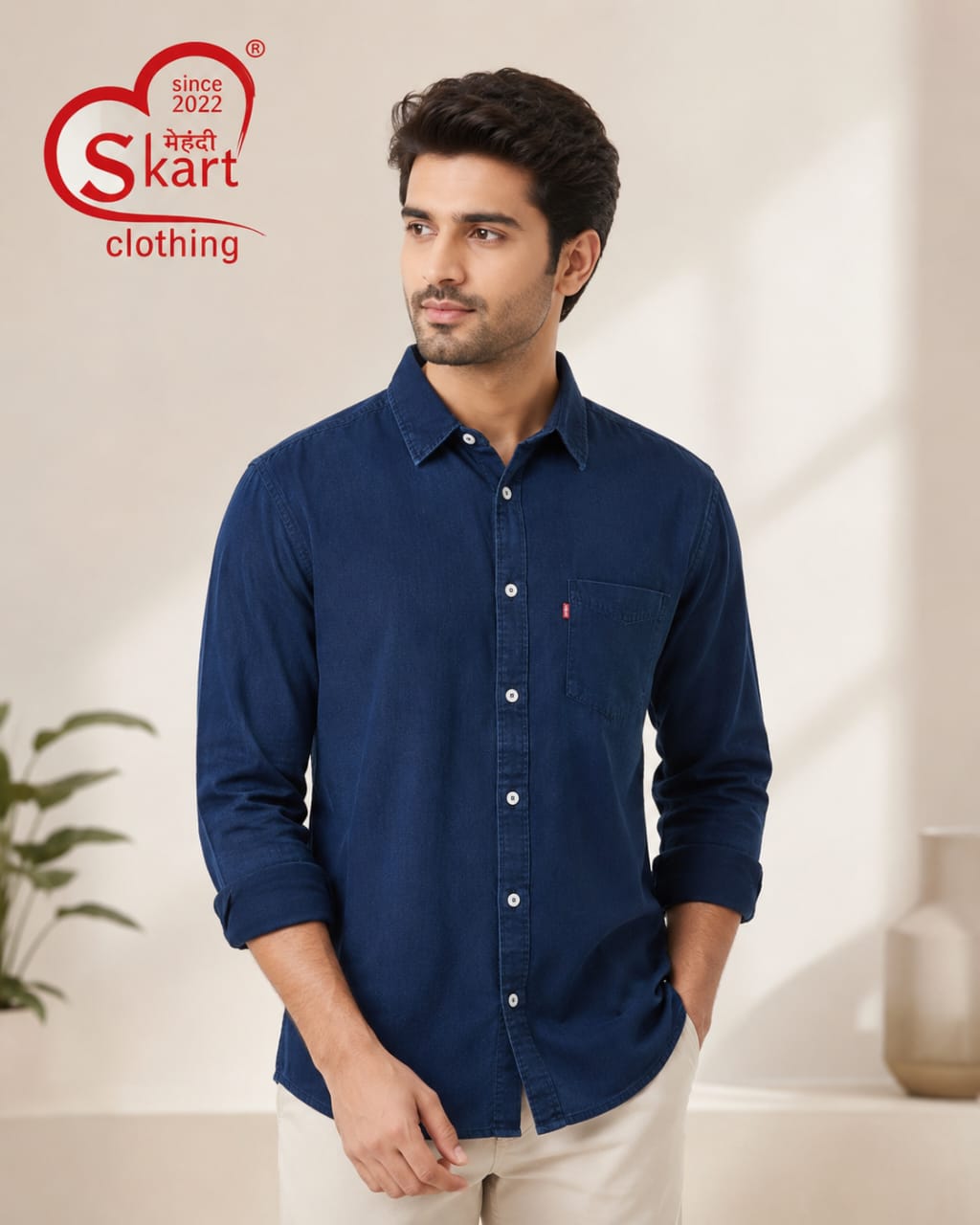 Men's Classic Navy Blue Casual Shirt - View 2