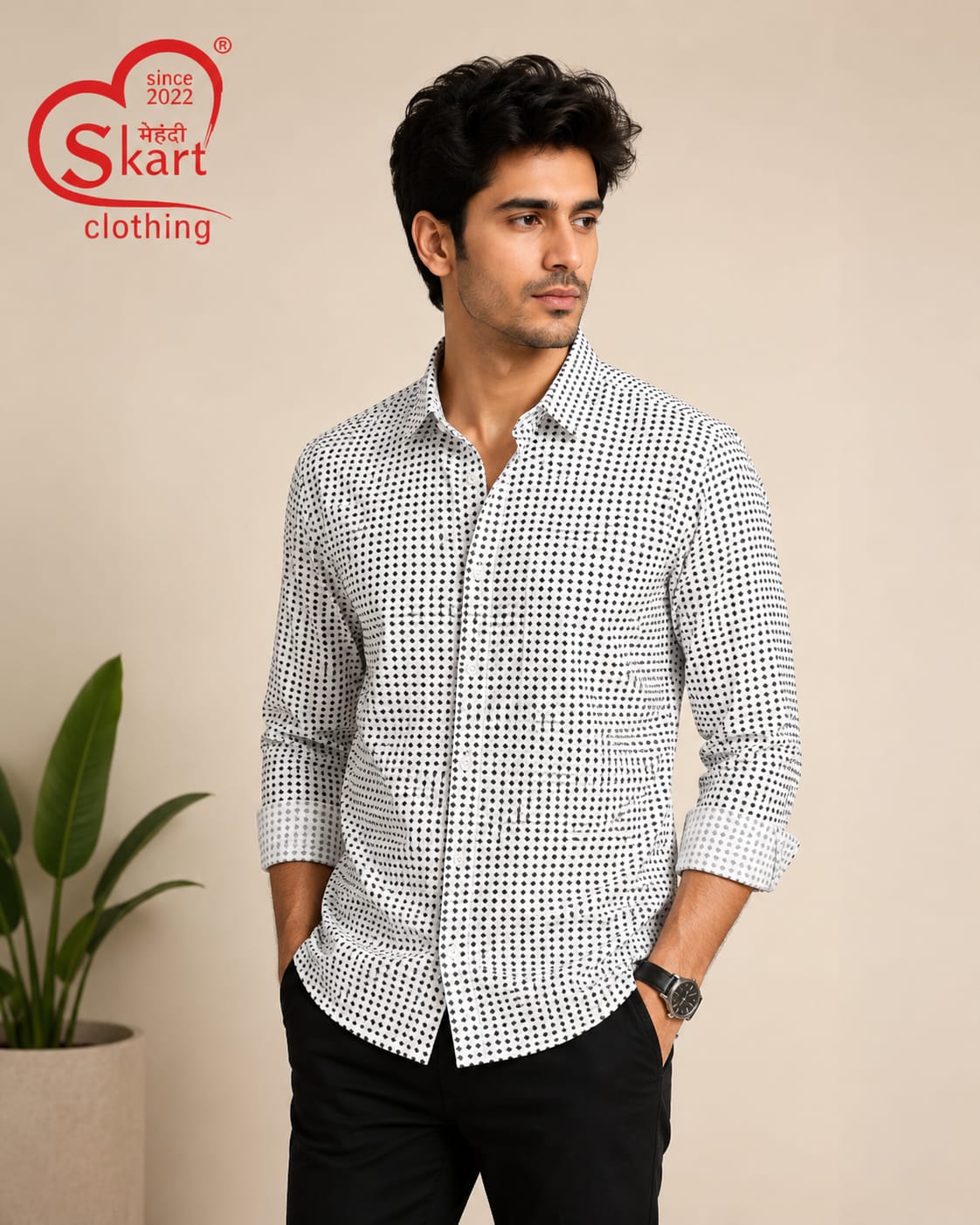 Men’s White Printed Casual Shirt - View 2