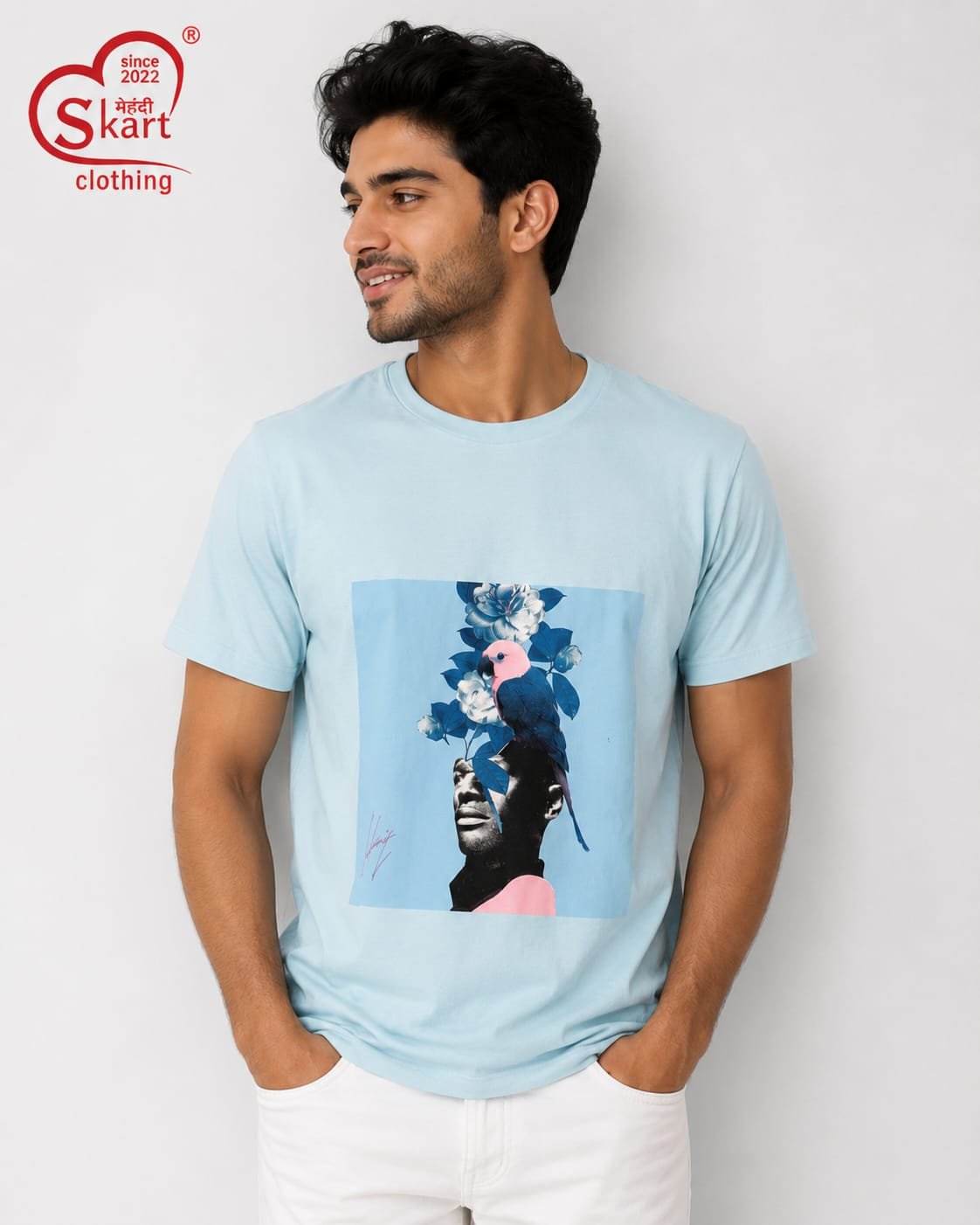 Rare Rabbit Sky Blue Artistic Graphic Print T-Shirt - View 2