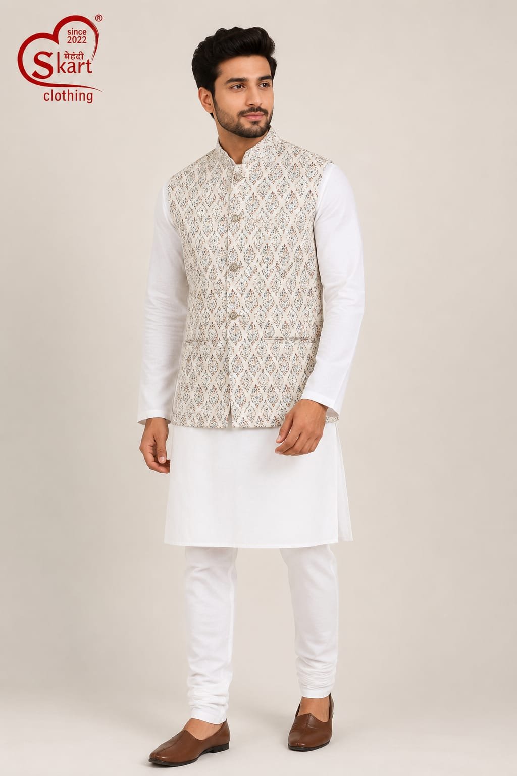 Men’s Printed Nehru Jacket - View 2