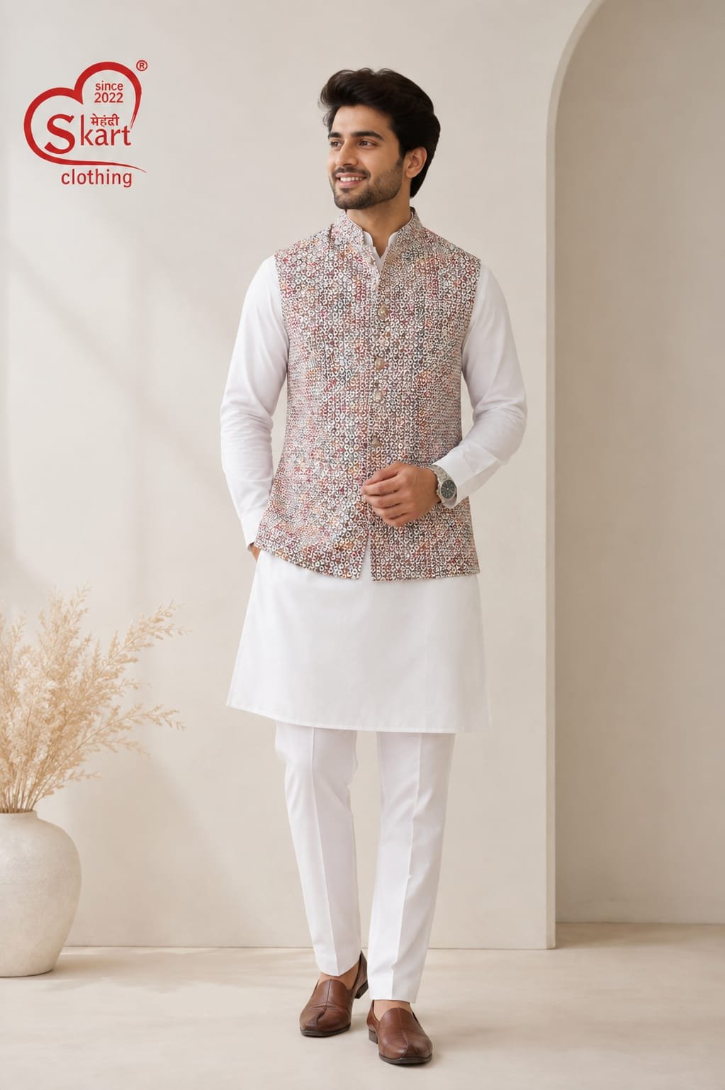 Men’s Printed Nehru Jacket - View 2