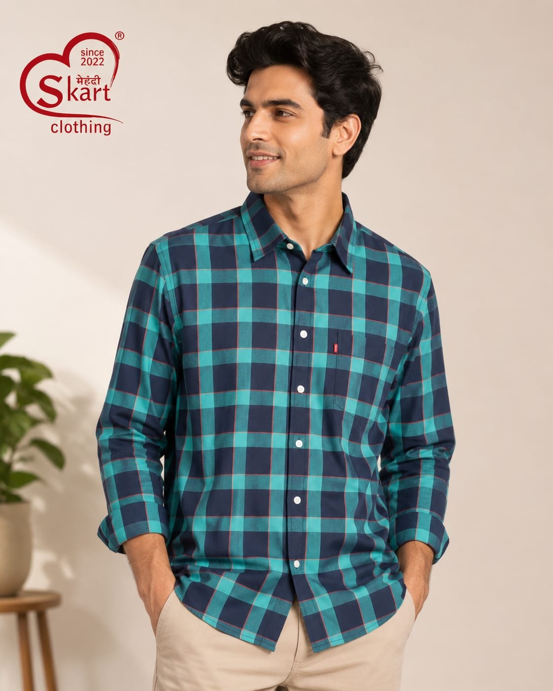 Levi's Men Teal & Navy Checked Full Sleeve Shirt - View 2