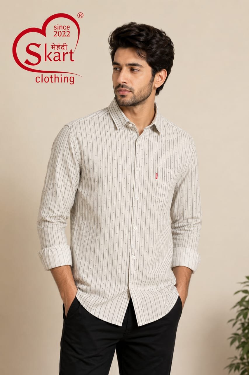 Men's White & Grey Striped Full Sleeve Casual Shirt - View 2