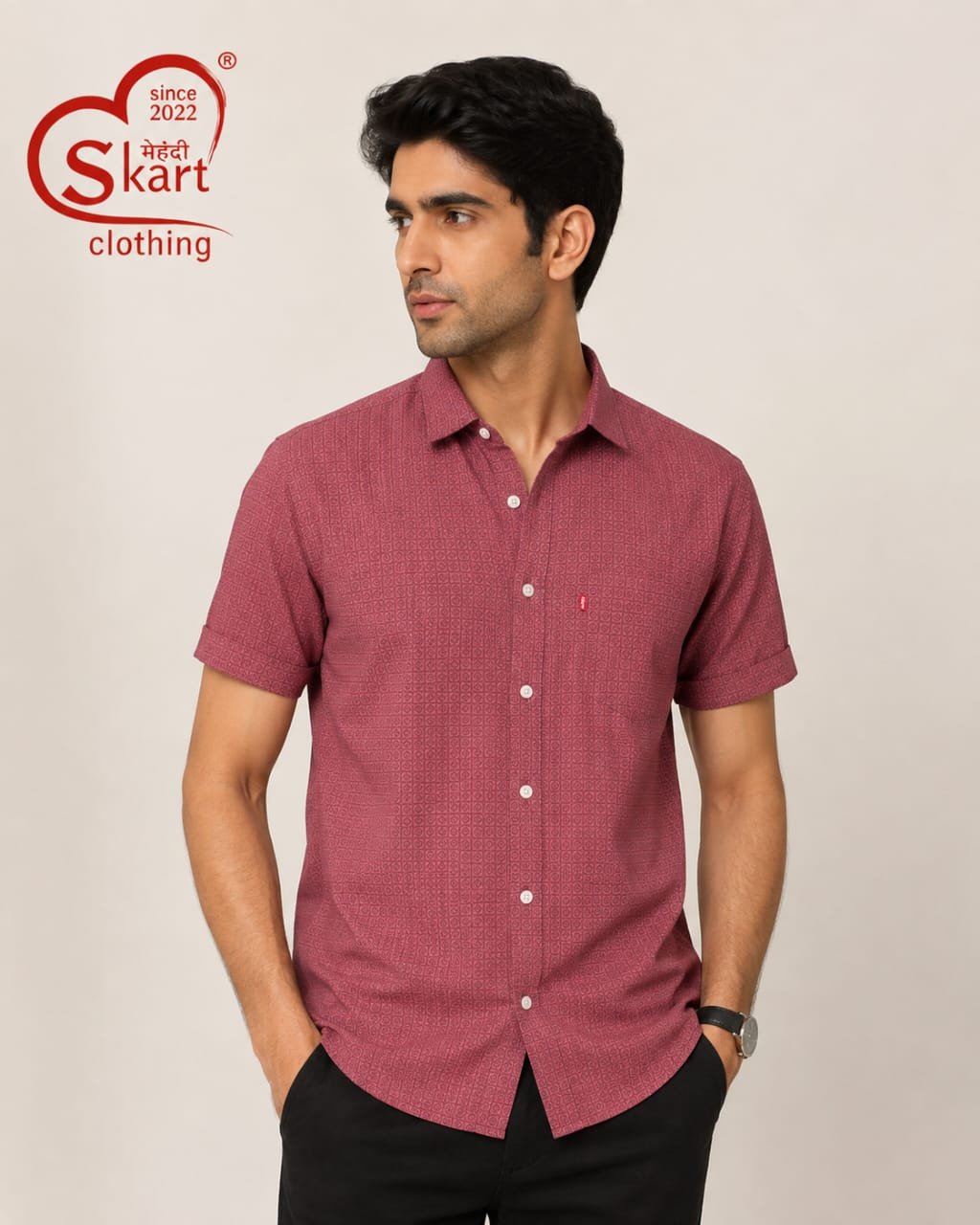 Maroon Printed Half Sleeve Casual Shirt for Men - View 2