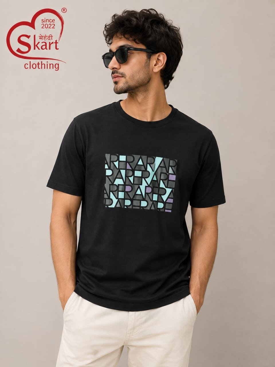 Black Printed Round Neck Half Sleeve T-Shirt for Men - View 2