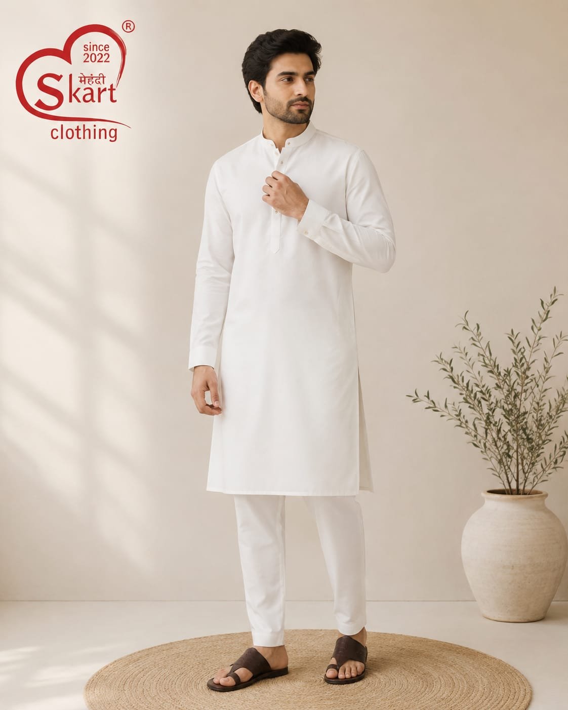 Men's White Plain Kurta – Classic Full Sleeve Ethnic Wear - View 2