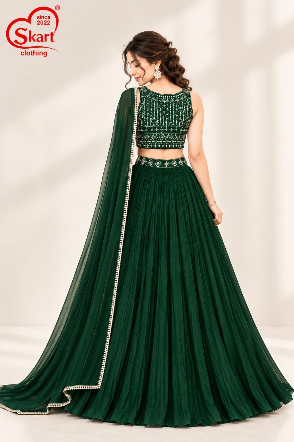 Women's Embroidered Crop Top Lehenga Set with Dupatta – Premium Festive & Party Wear - View 2