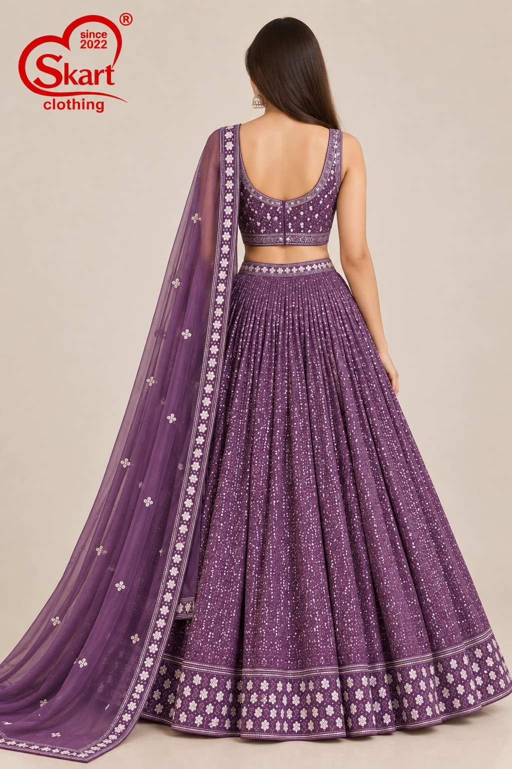 Women's Embroidered Crop Top Lehenga Set with Dupatta – Premium Festive & Wedding Wear - View 2