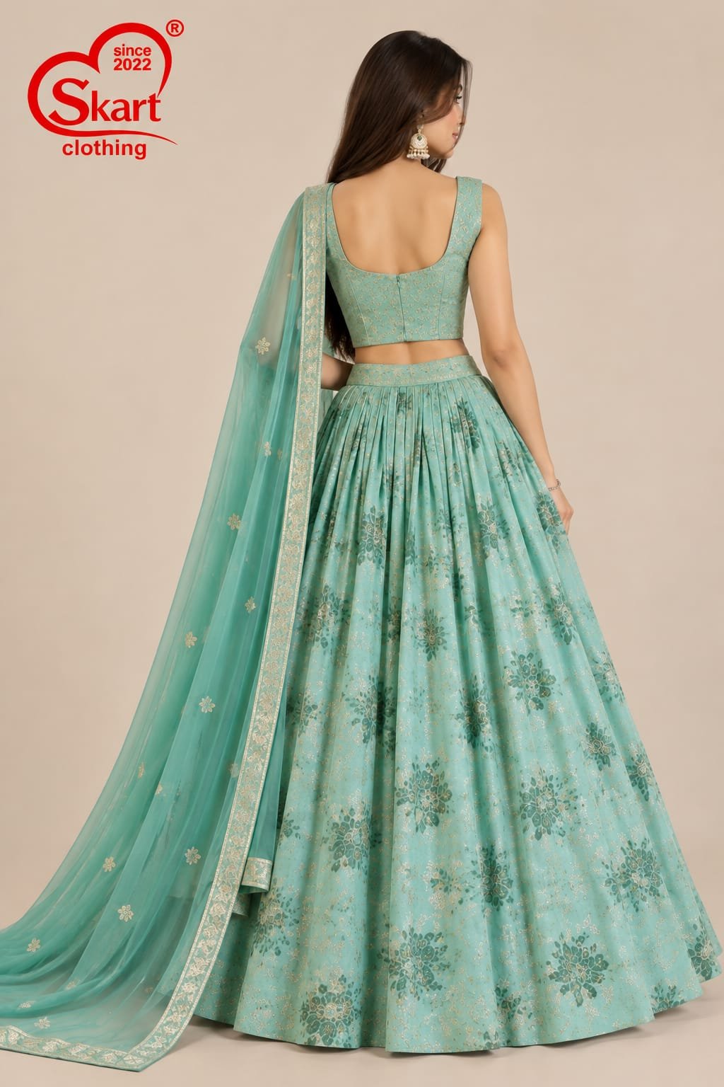 Women's Floral Printed Crop Top Lehenga Set with Dupatta – Designer Festive & Party Wear - View 2