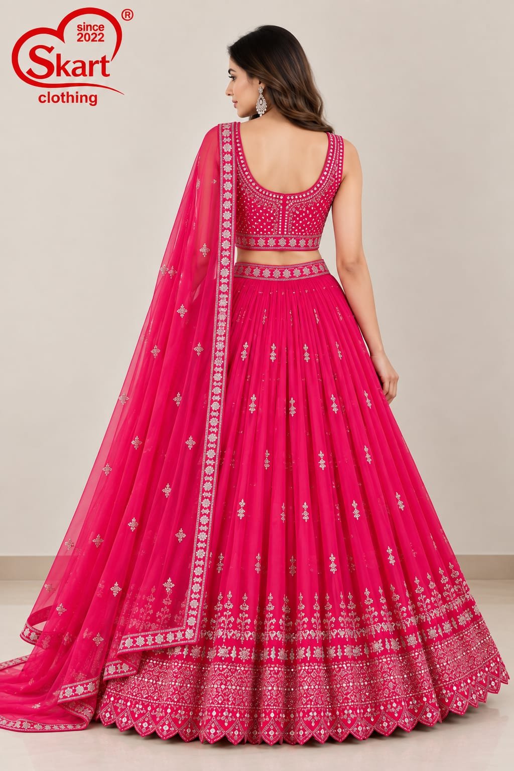 Women's Embroidered Crop Top Lehenga Set with Dupatta – Premium Wedding & Festive Wear - View 2