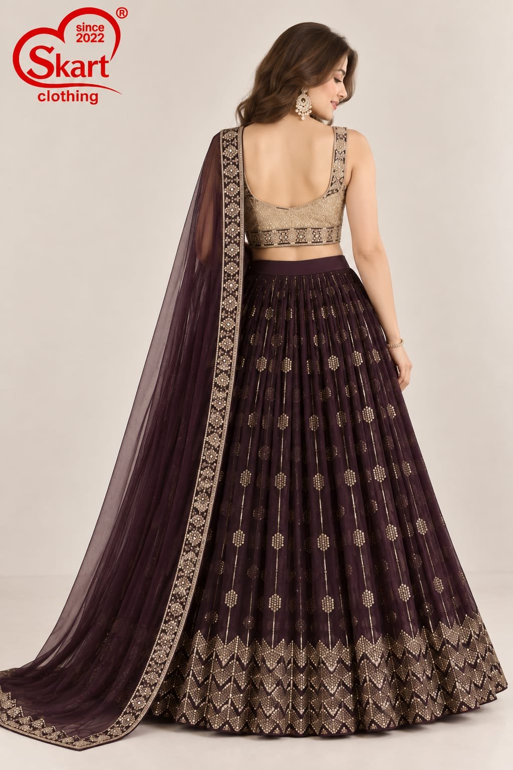 Women's Navy Blue Embroidered Crop Top Lehenga Set with Designer Dupatta – Premium Festive & Wedding Wear - View 2