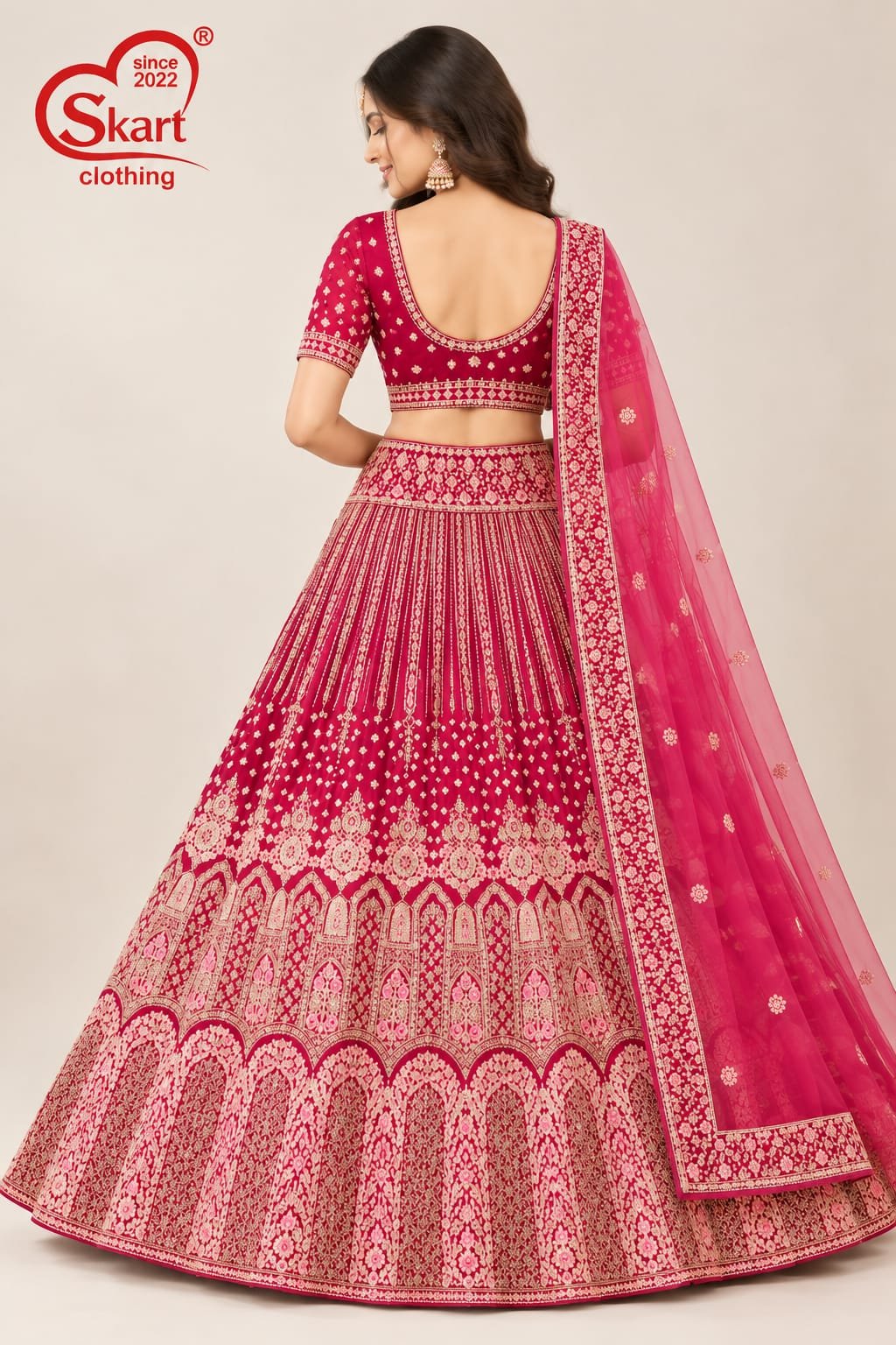Wine Pink Embroidered Lehenga Choli with Pink Dupatta - View 2