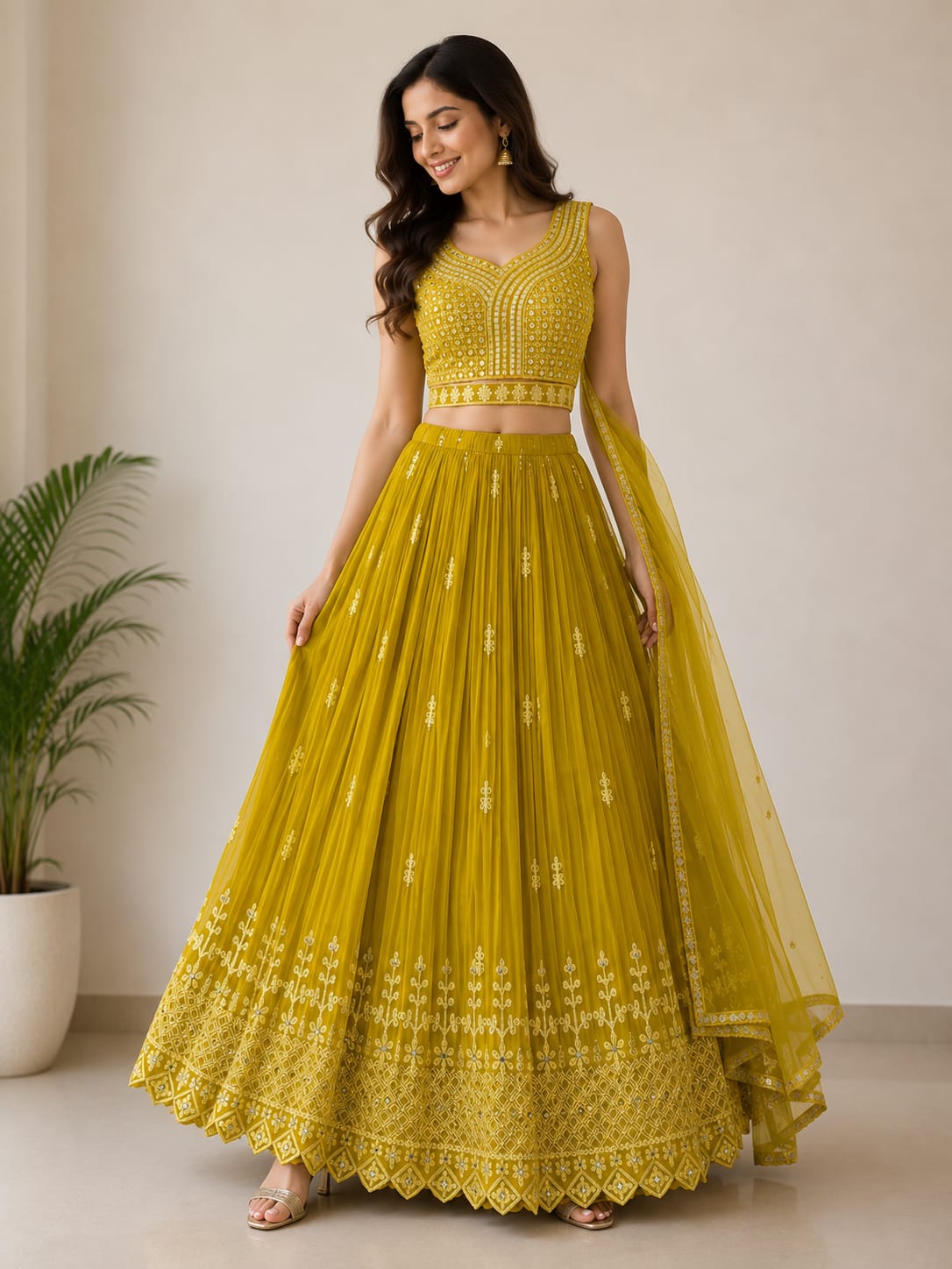 Women's Embroidered Crop Top Lehenga Set with Dupatta – Premium Wedding & Festive Wear