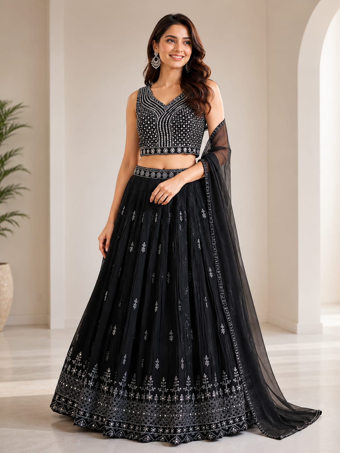 Women's Embroidered Crop Top Lehenga Set with Dupatta – Premium Wedding & Festive Wear