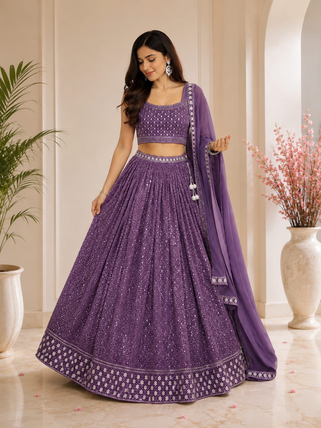 Women's Embroidered Crop Top Lehenga Set with Dupatta – Premium Festive & Wedding Wear