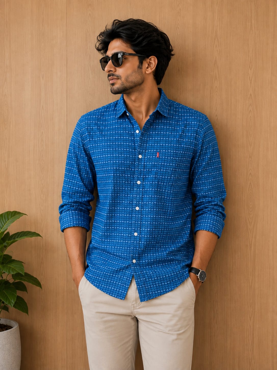 Levi's Men's Blue Printed Pure Cotton Casual Shirt