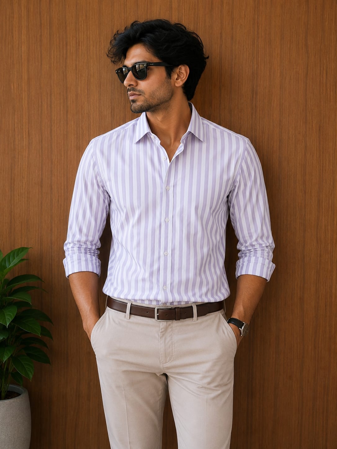 Rare Rabbit Men's Lavender Striped Premium Cotton Shirt