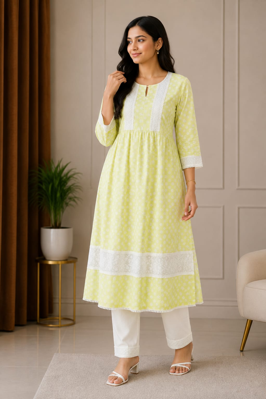Elegant Yellow Printed Women’s Anarkali Kurti