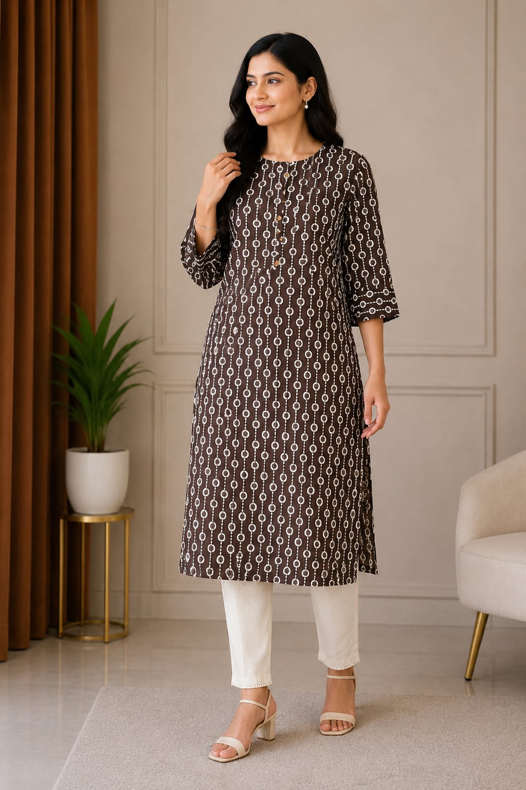 Elegant Brown Printed Women’s Kurti
