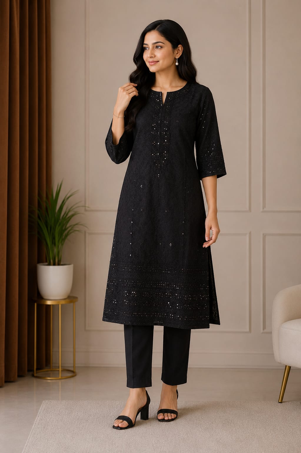 Elegant Black Embroidered Women’s Kurti