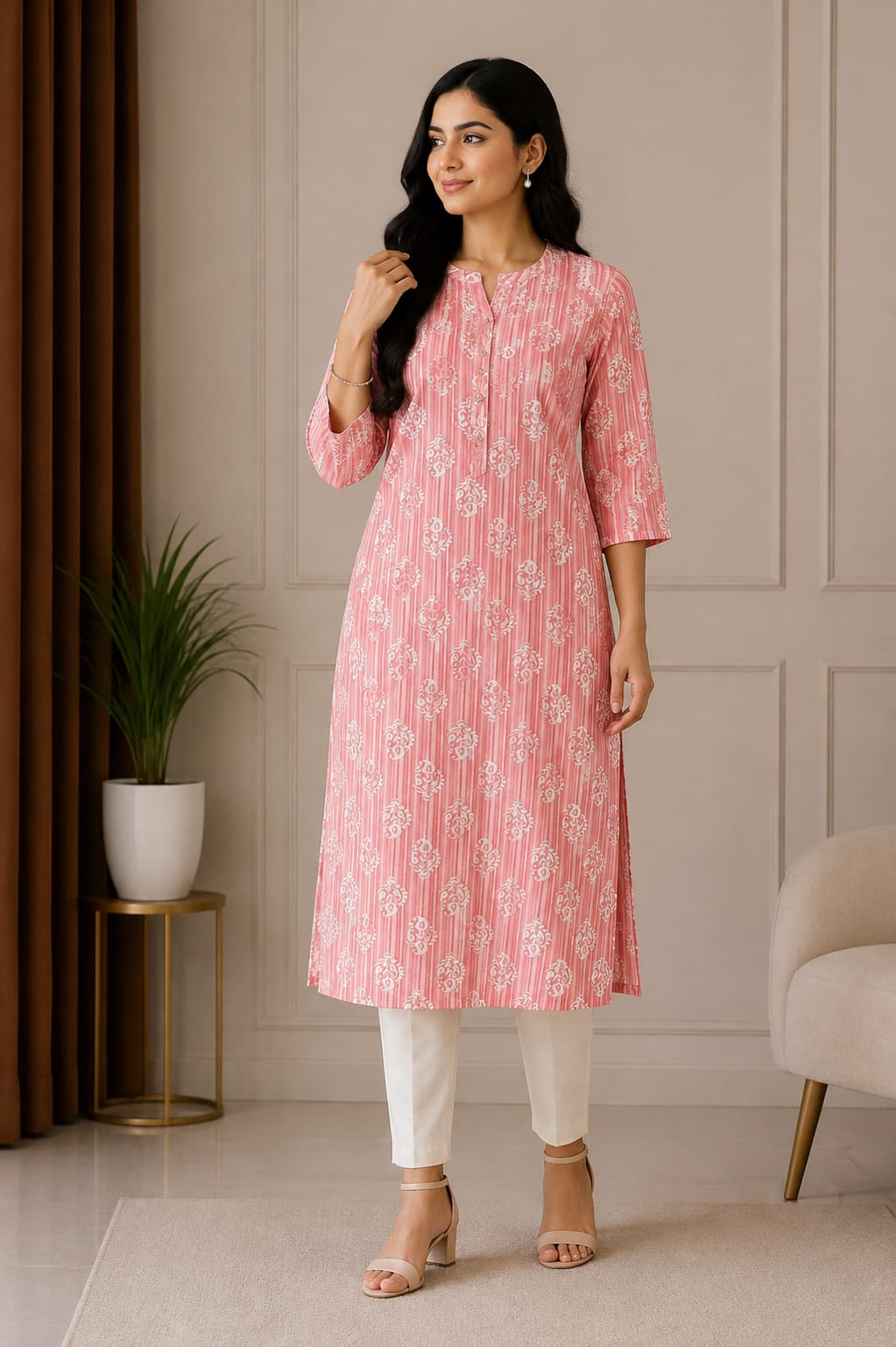 Elegant Pink Printed Women’s Straight Kurti