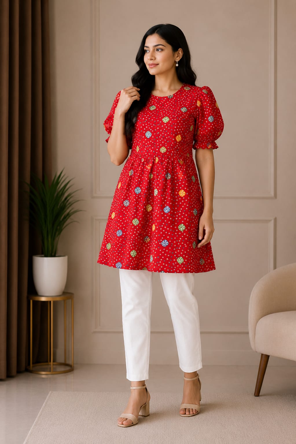 Elegant Red Printed Women’s Anarkali Kurti