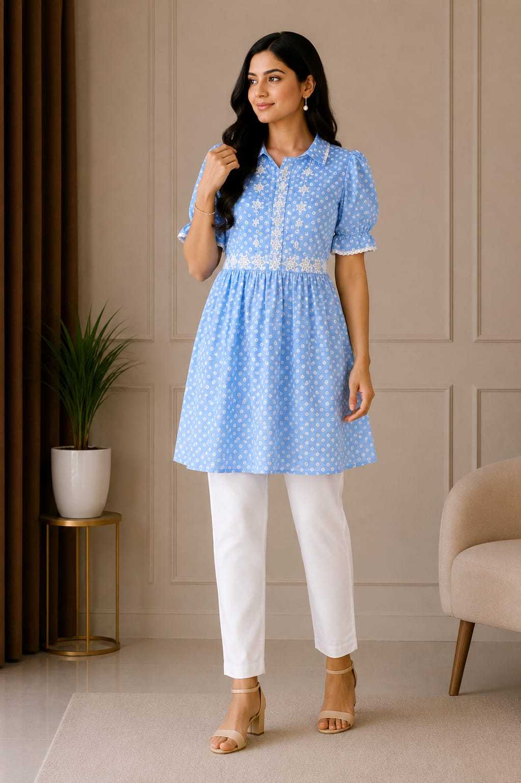 Elegant Sky Blue Printed Women’s Anarkali Kurti