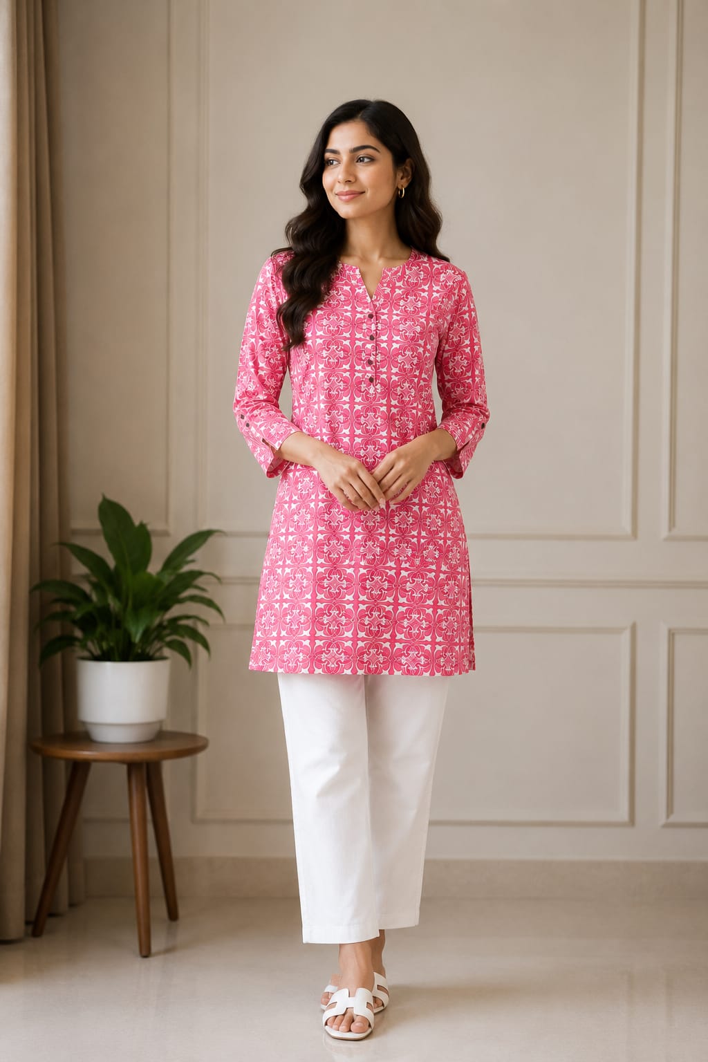 Pink Printed Women’s Straight Kurti