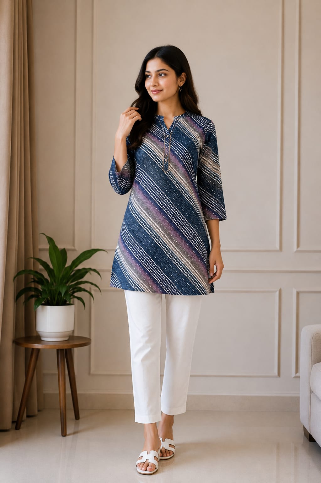 Navy Blue Printed Women’s Straight Kurti