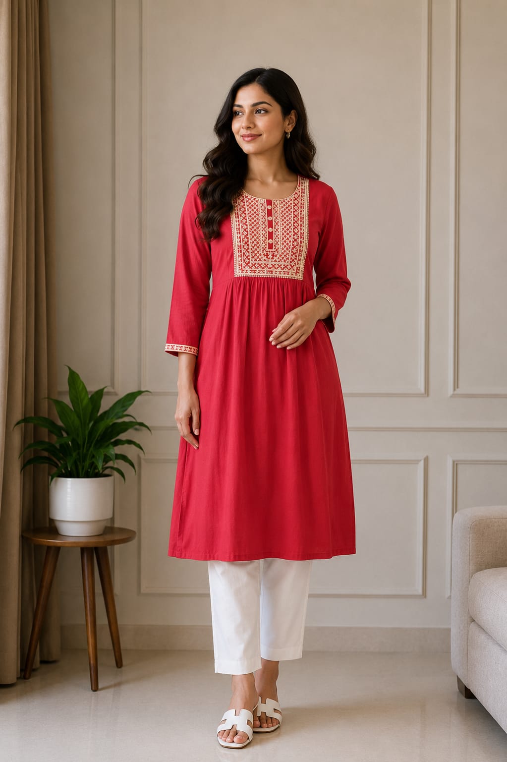 Red Embroidered Anarkali Style Women’s Kurti