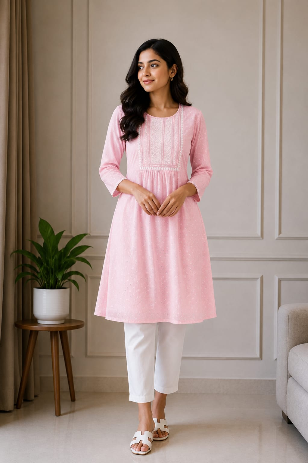 Light Pink Embroidered Anarkali Kurti for Women