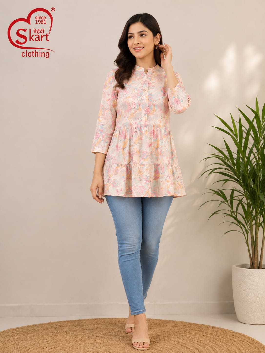 Elegant Pastel Printed Women’s Peplum Top