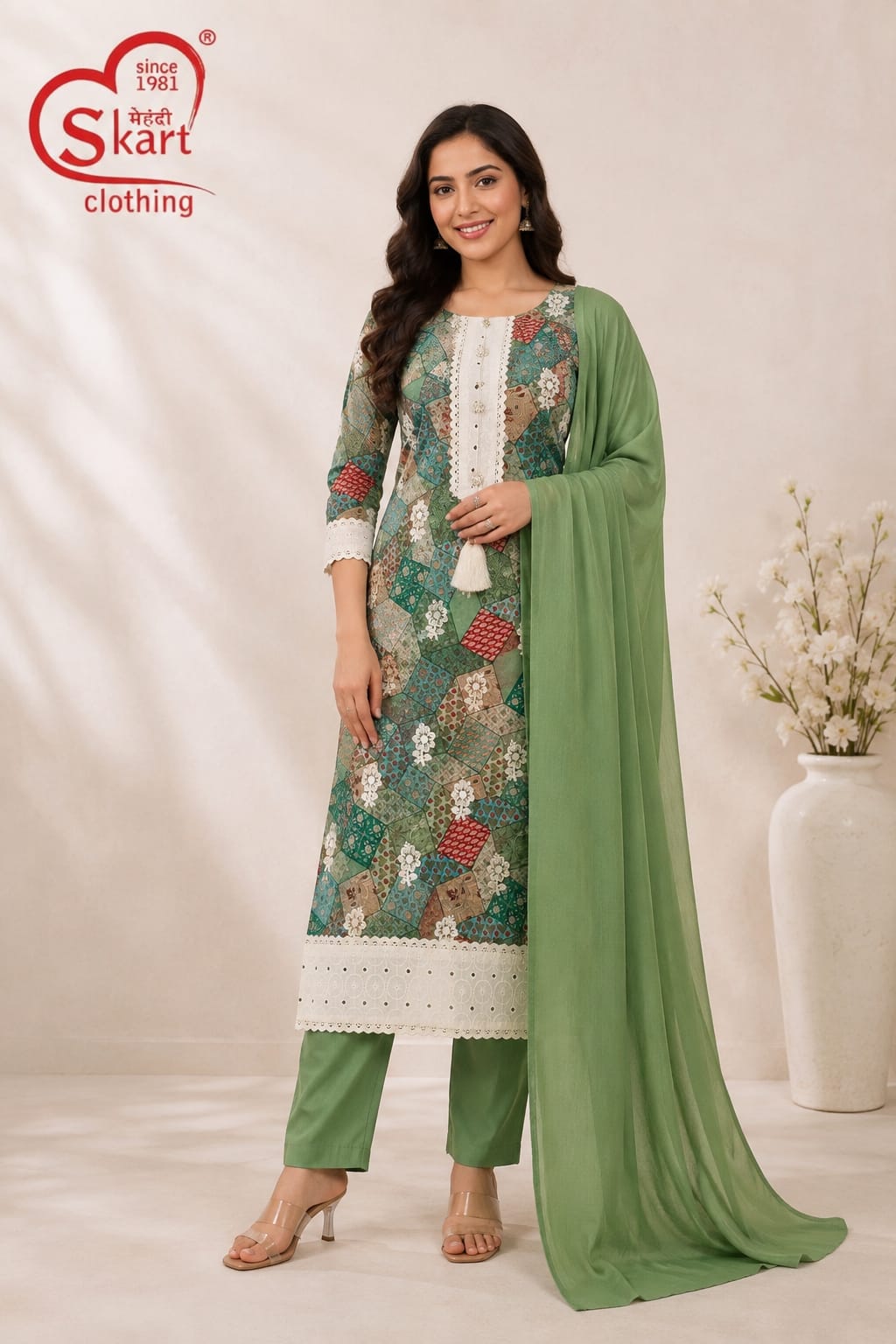 Green Printed Women’s Salwar Suit Set with Dupatta