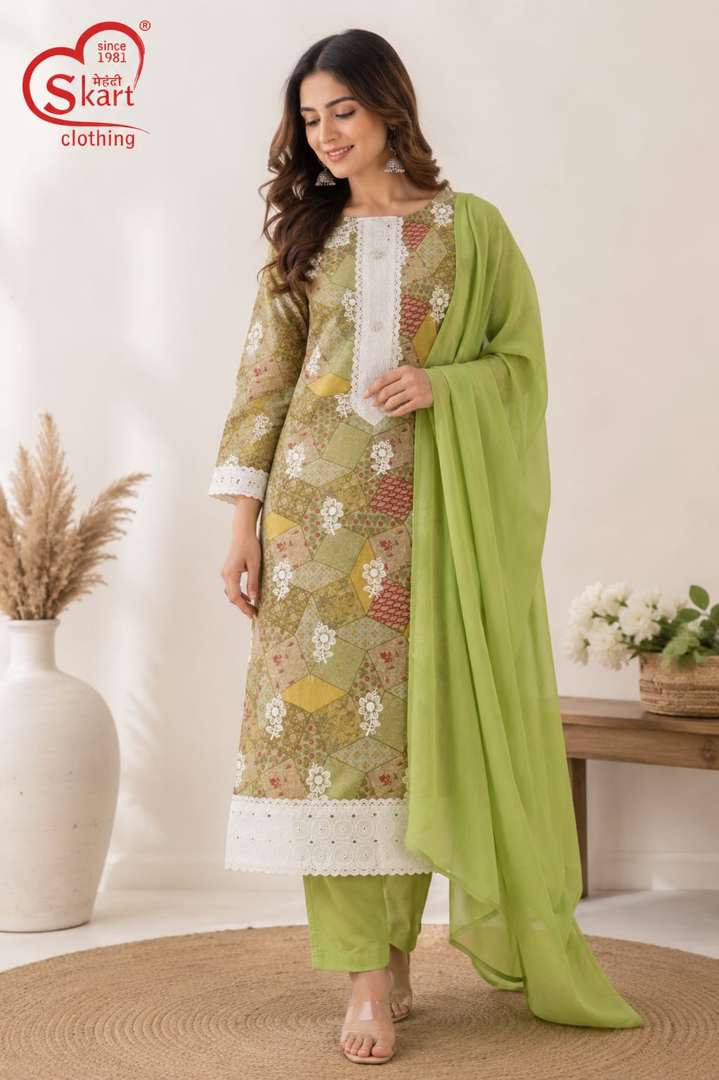 Olive Green Printed Salwar Suit Set with Dupatta