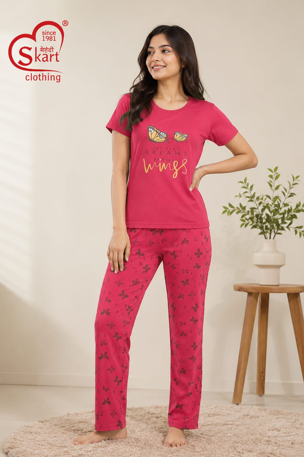 Pink Printed Women’s Night Suit
