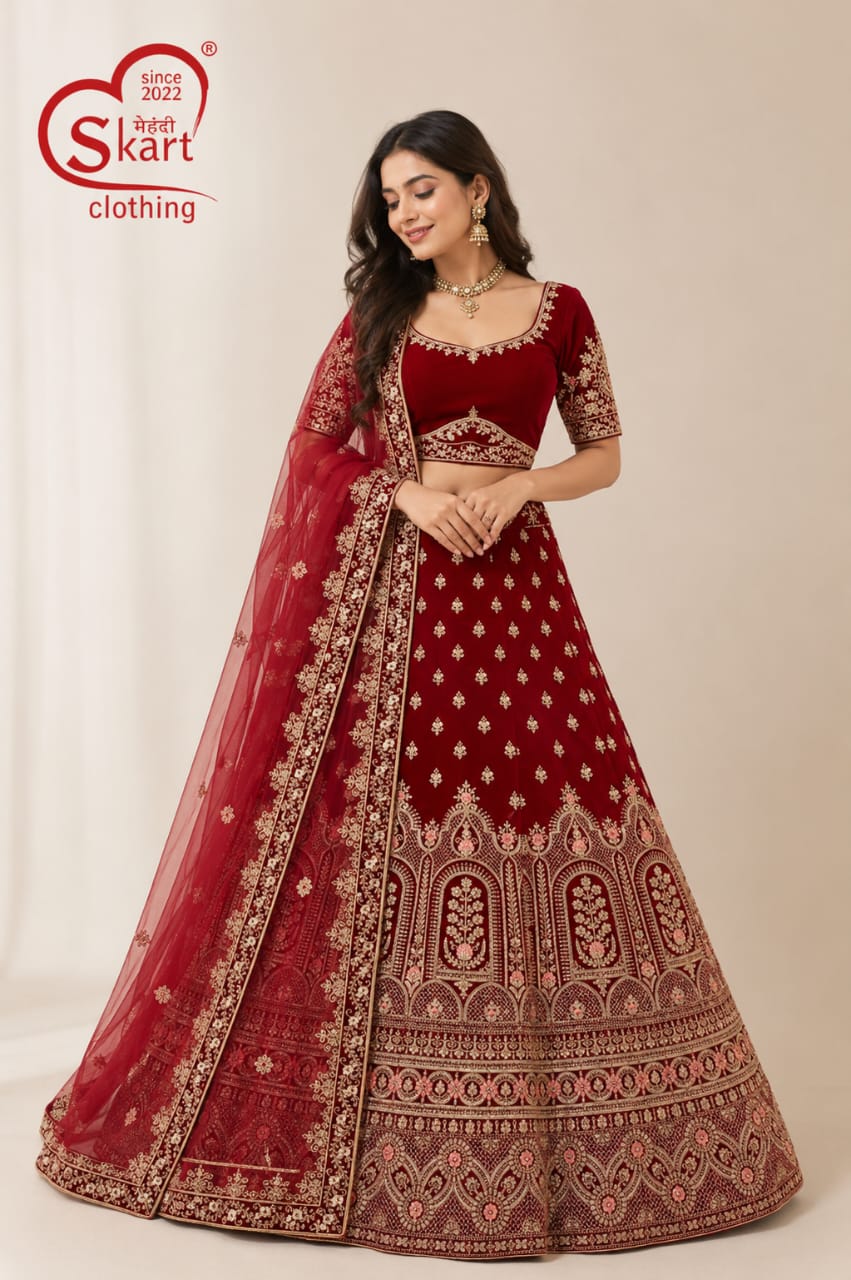 Maroon Embroidered Bridal Lehenga Choli with Dupatta