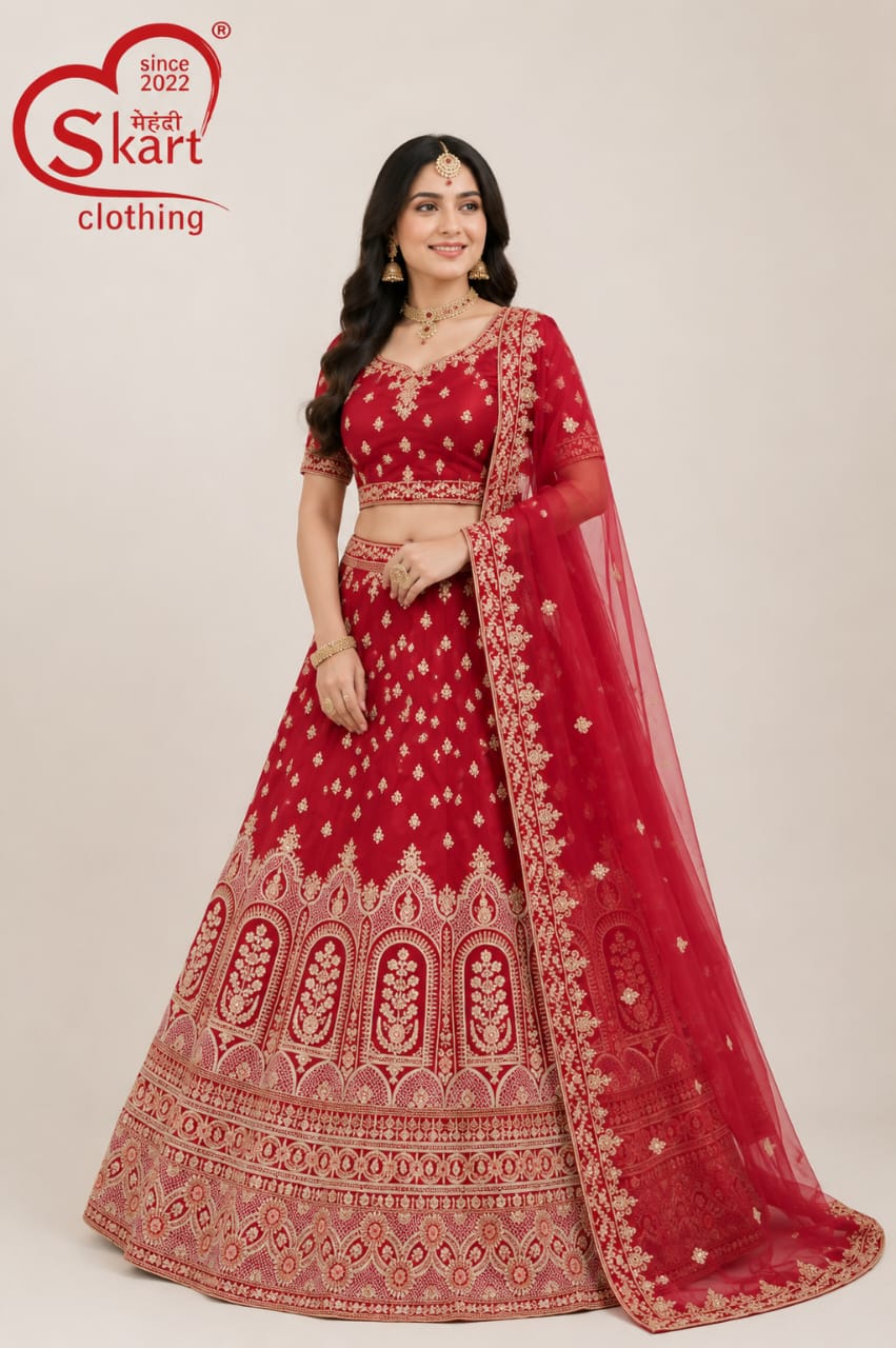 Red Embroidered Bridal Lehenga Choli with Designer Dupatta