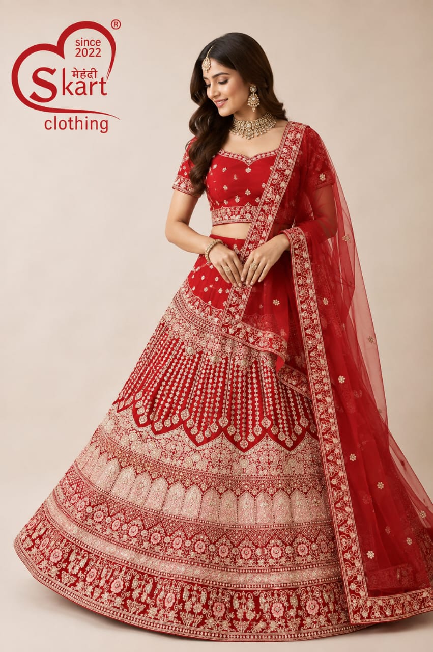 Red Designer Lehenga Choli with Intricate Embroidery & Dupatta