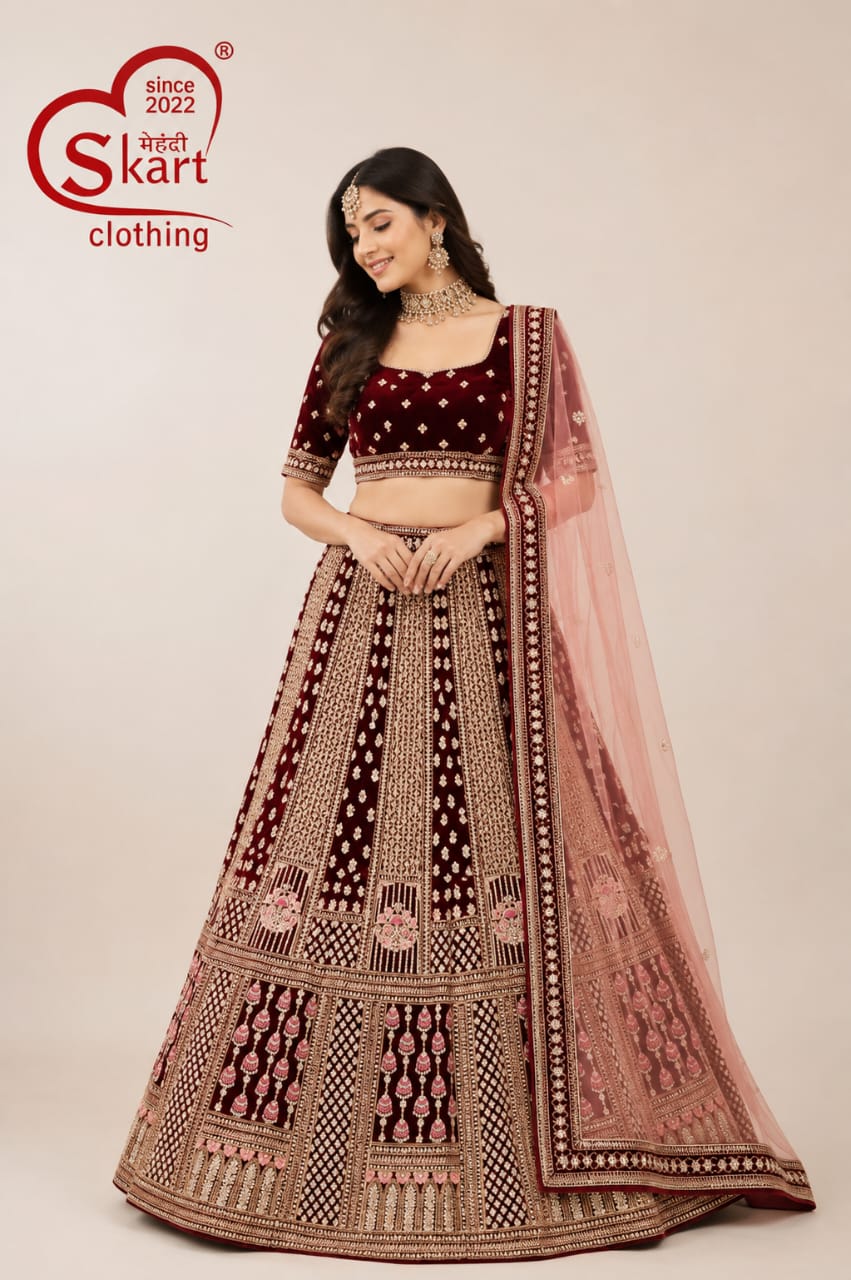 Maroon Embroidered Lehenga Choli with Blush Pink Dupatta