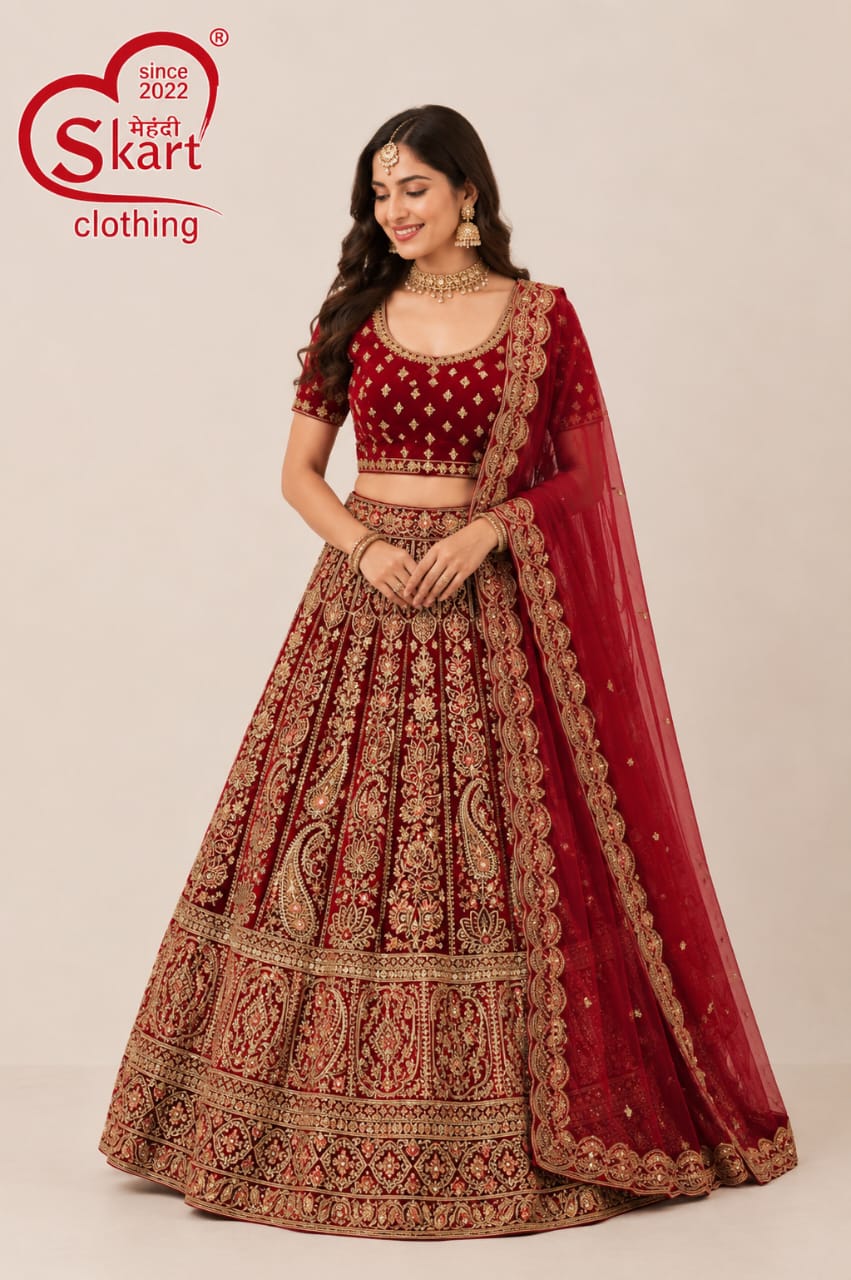 Maroon Bridal Embroidered Lehenga Choli with Dupatta