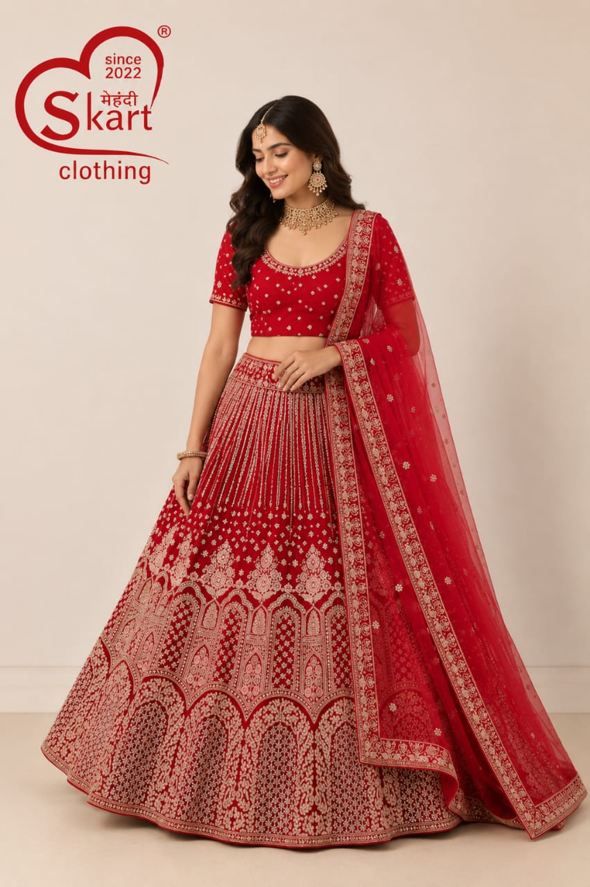 Red Embroidered Lehenga Choli with Matching Dupatta